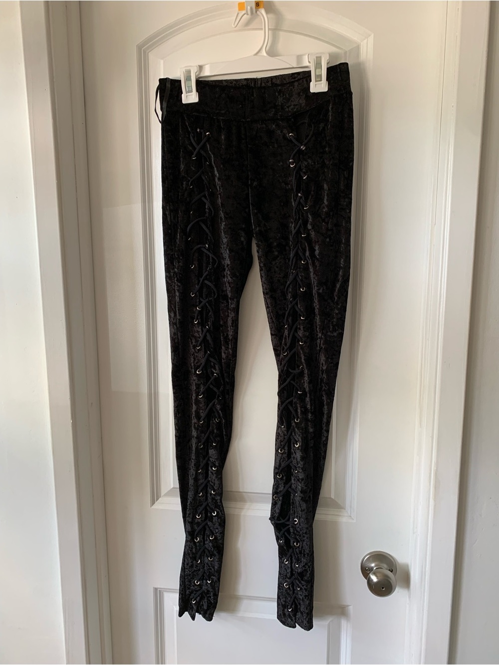 Black Velvet Lace-Up Leggings